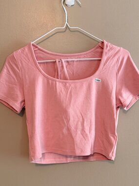 Halara Pink Crop Top With Back Tie Detail - Size M
